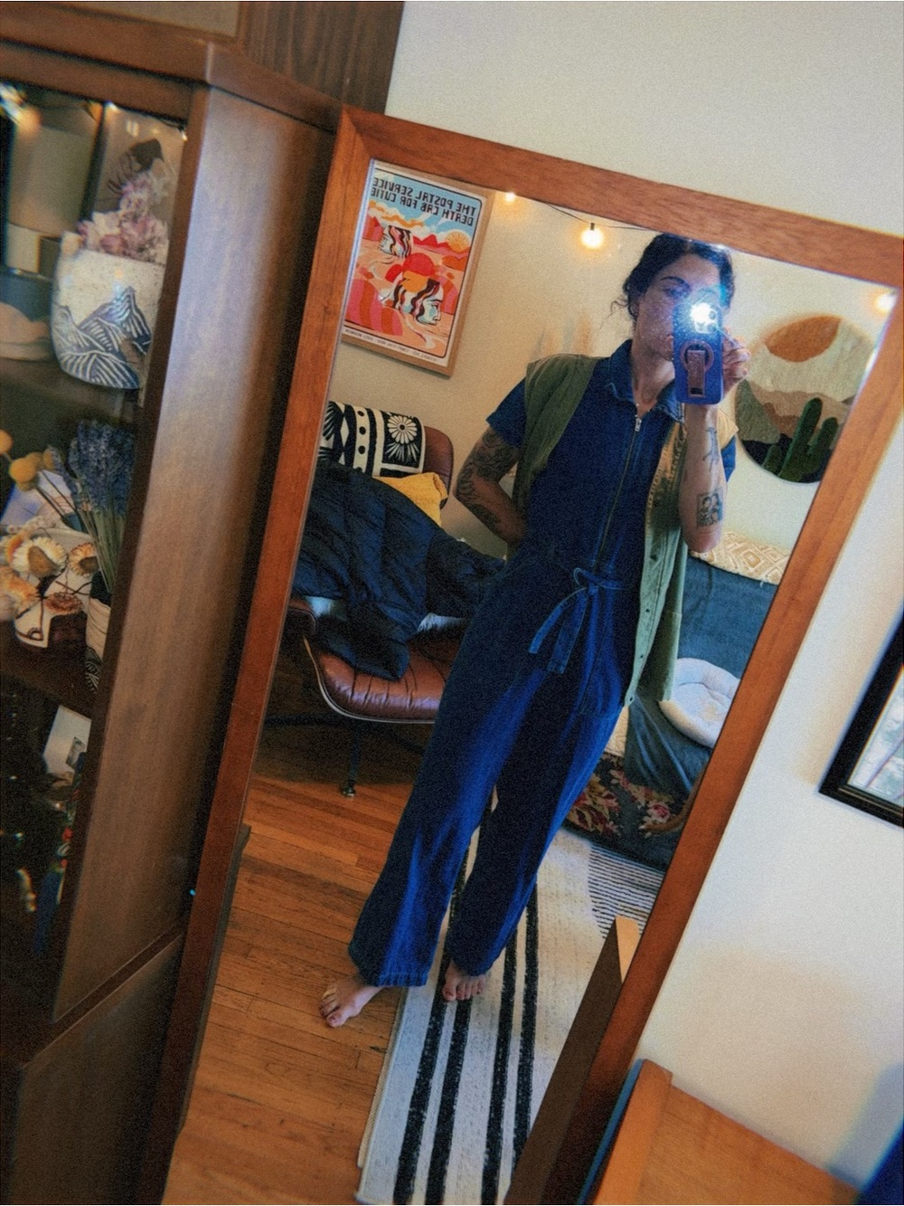Women's rare vintage wrangle Navy Blue Zip-Front Jumpsuit with Tie Waist